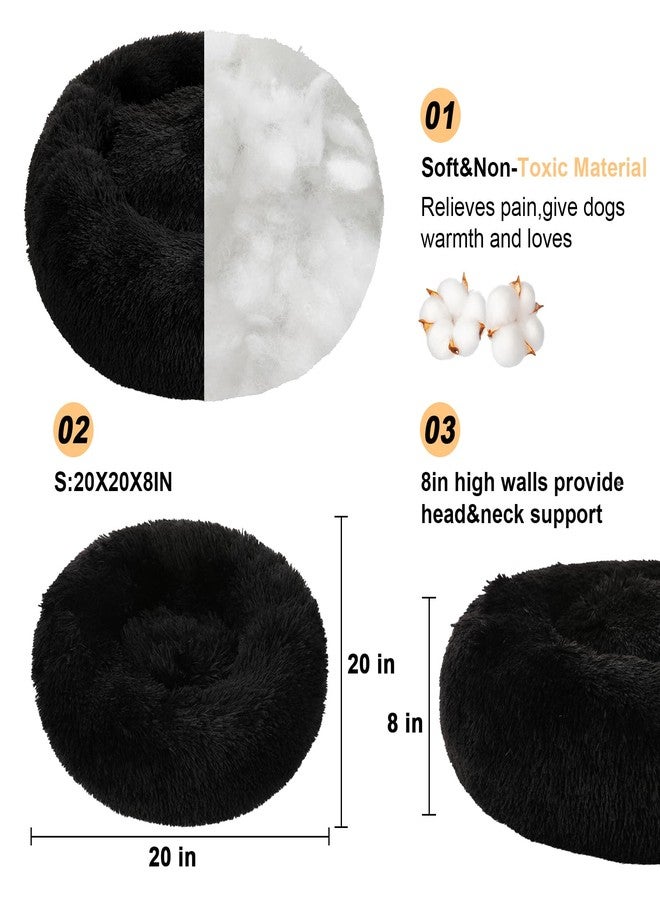 Kimpets Dog Beds - Calming Round Donut Washable Cuddle Anxiety Cat Bed, Anti-Slip Faux Fur - Medium & Large Dogs (20'' Black) - Image 4